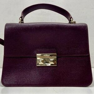 Furla Bella Burgundy Leather Top Handle Bag W/ adjustable strap.
